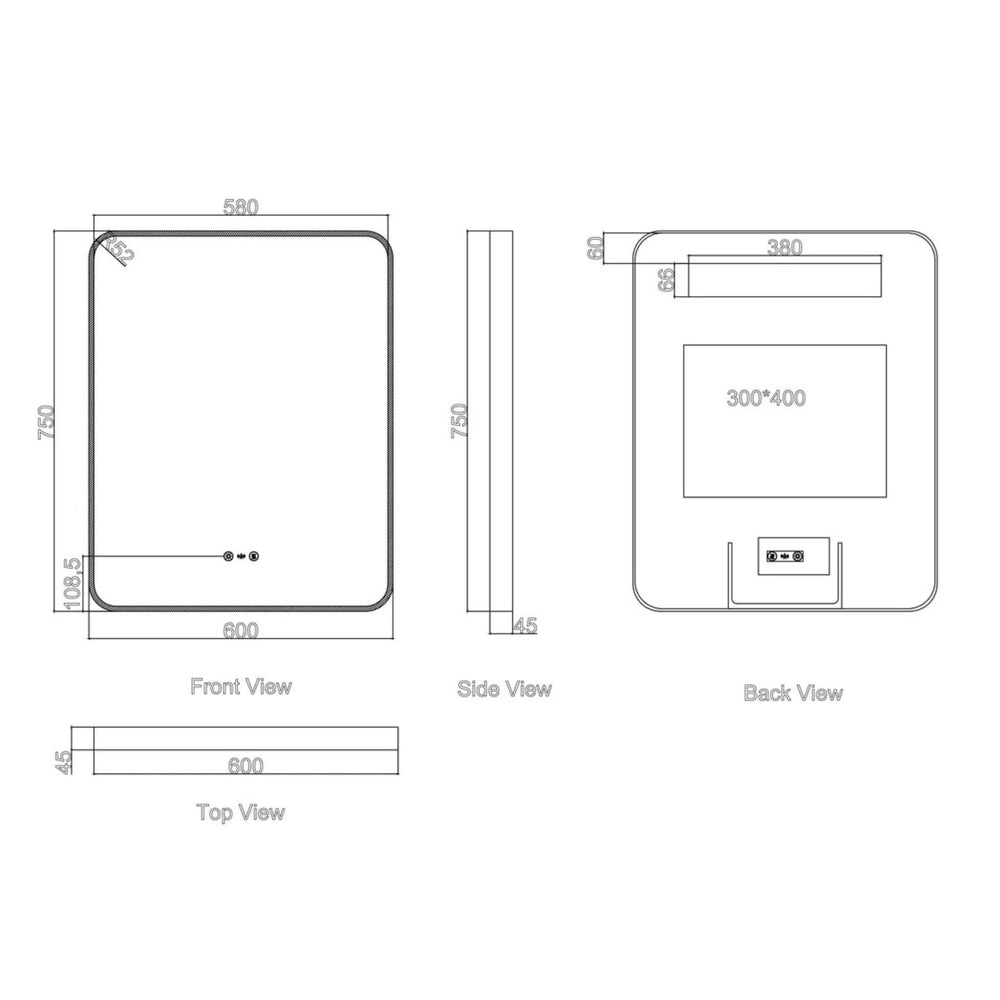 MERCIO MAIA FRAMED RECTANGULAR LED MIRROR MATTE BLACK 600X750MM