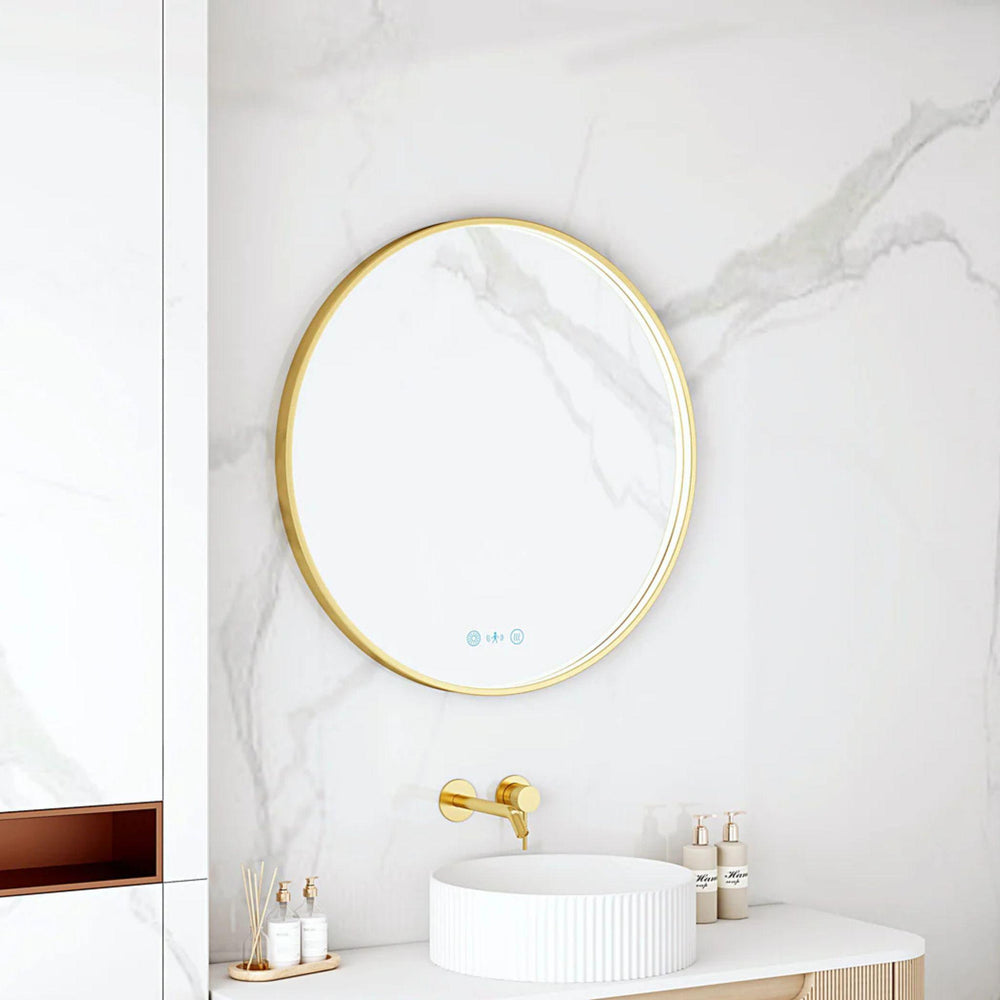 MERCIO MAIA FRAMED ROUND LED MIRROR BRUSHED GOLD 600X600MM