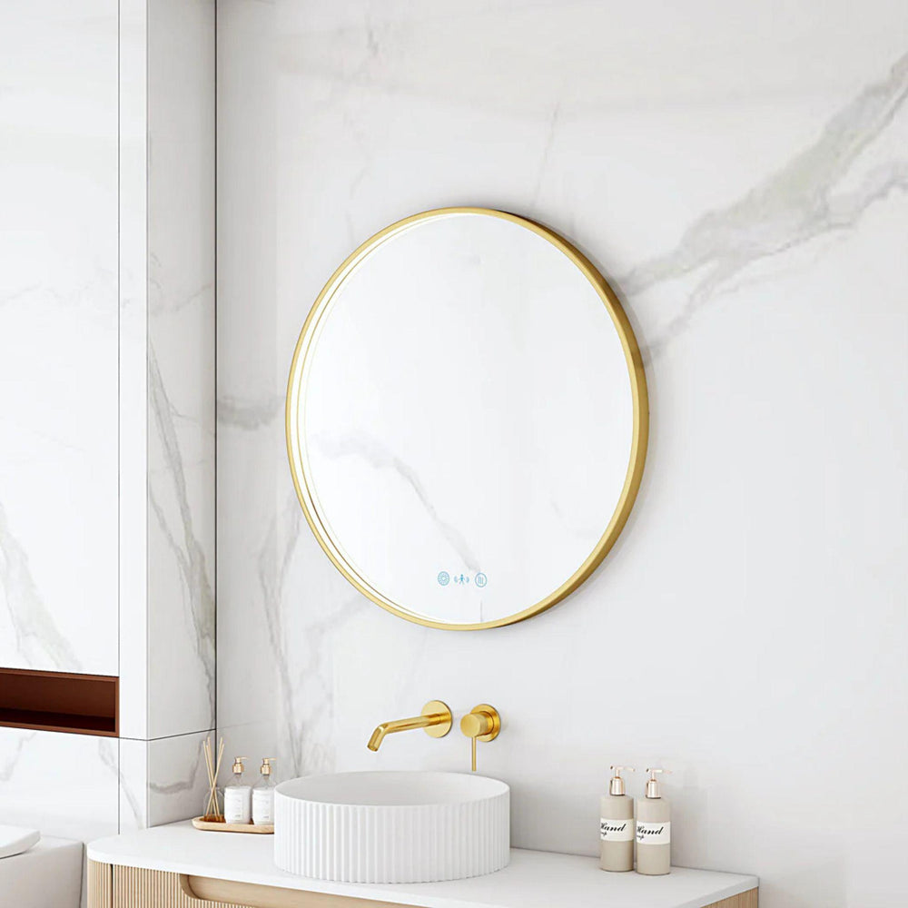MERCIO MAIA FRAMED ROUND LED MIRROR BRUSHED GOLD 600X600MM