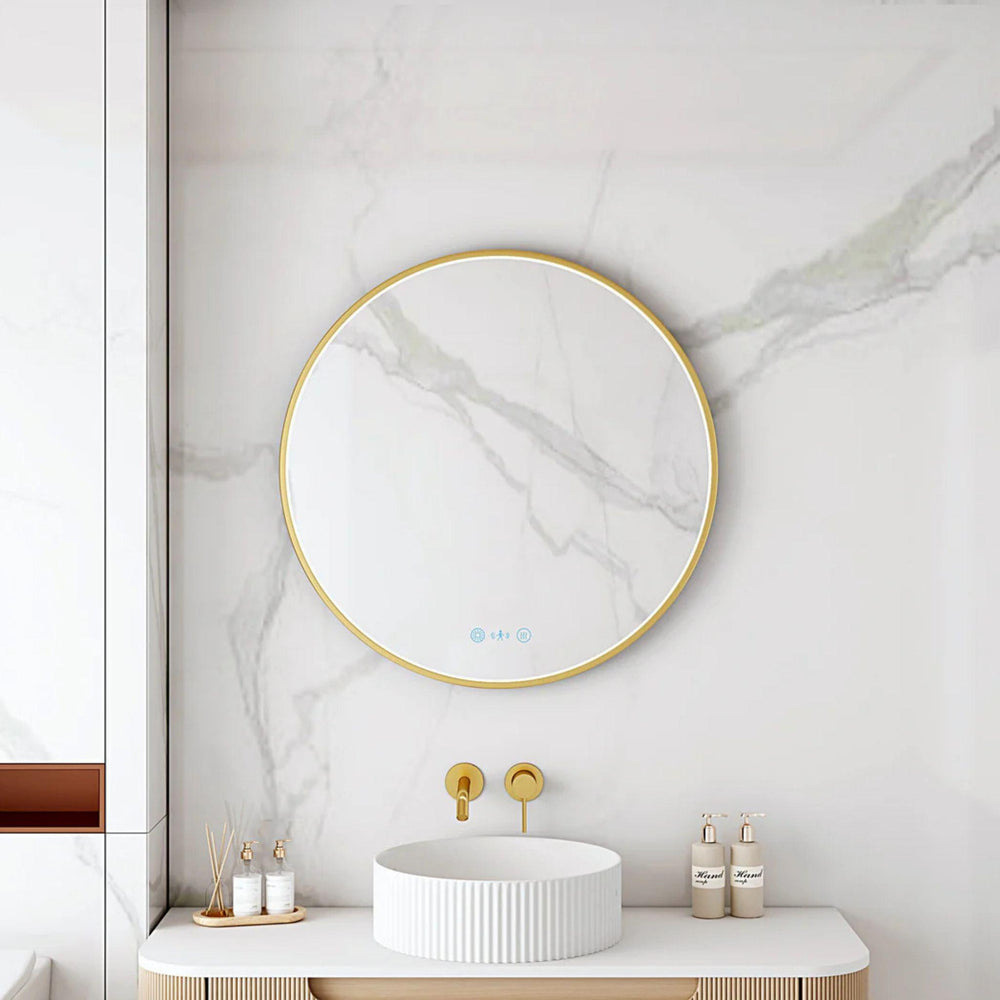 MERCIO MAIA FRAMED ROUND LED MIRROR BRUSHED GOLD 600X600MM