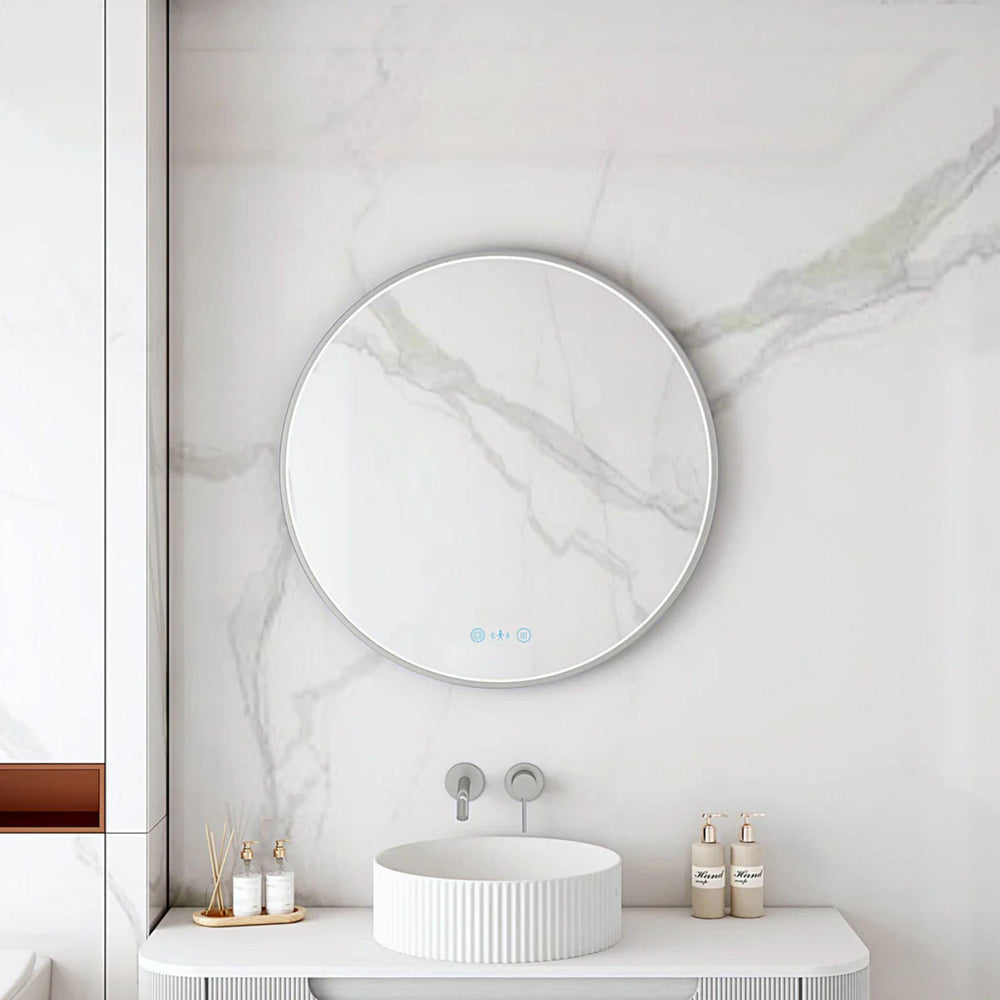 MERCIO MAIA FRAMED ROUND LED MIRROR BRUSHED NICKEL 600X600MM