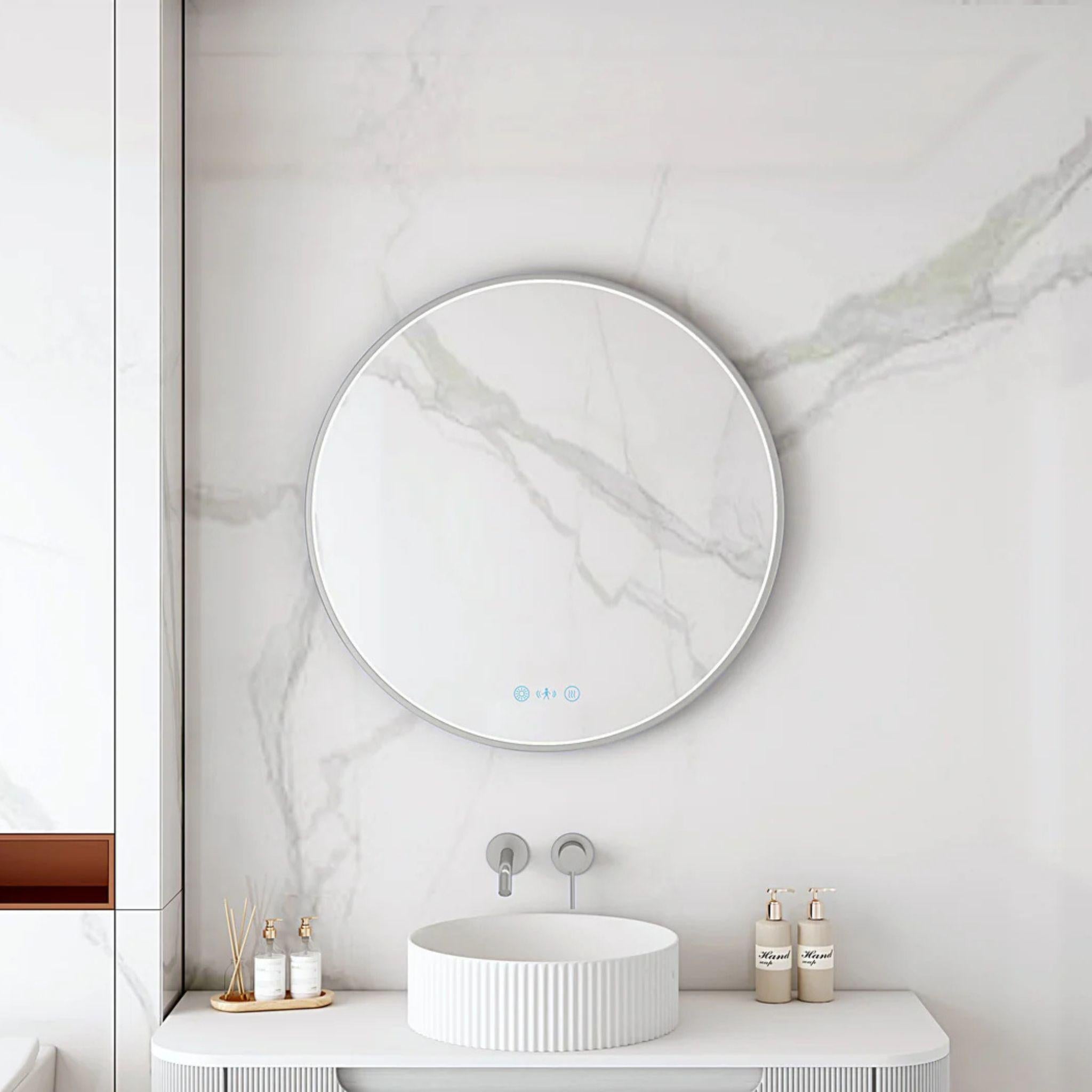MERCIO MAIA FRAMED ROUND LED MIRROR BRUSHED NICKEL 600X600MM