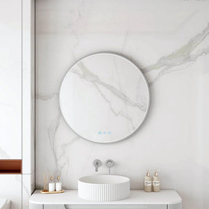 MERCIO MAIA FRAMED ROUND LED MIRROR BRUSHED NICKEL 600X600MM