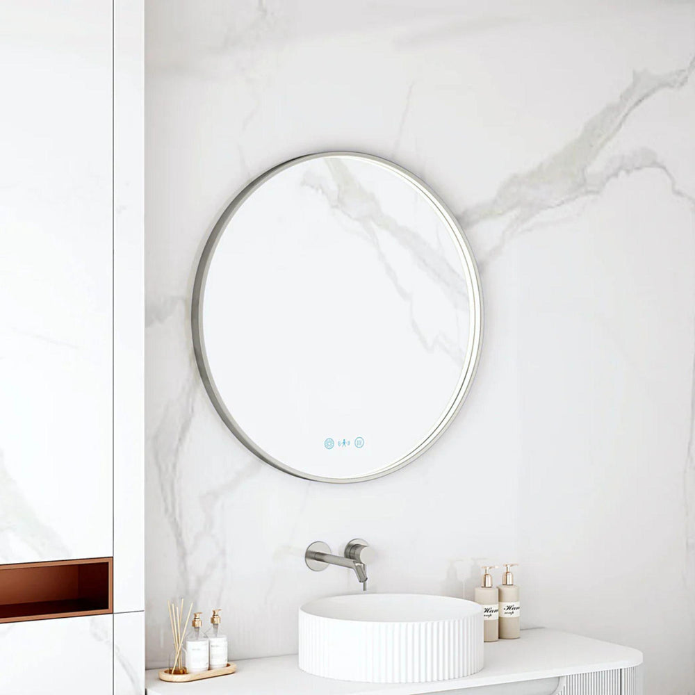 MERCIO MAIA FRAMED ROUND LED MIRROR GUN METAL 600X600MM