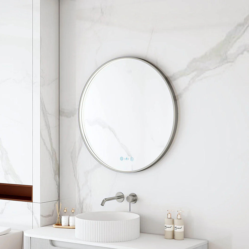 MERCIO MAIA FRAMED ROUND LED MIRROR GUN METAL 600X600MM