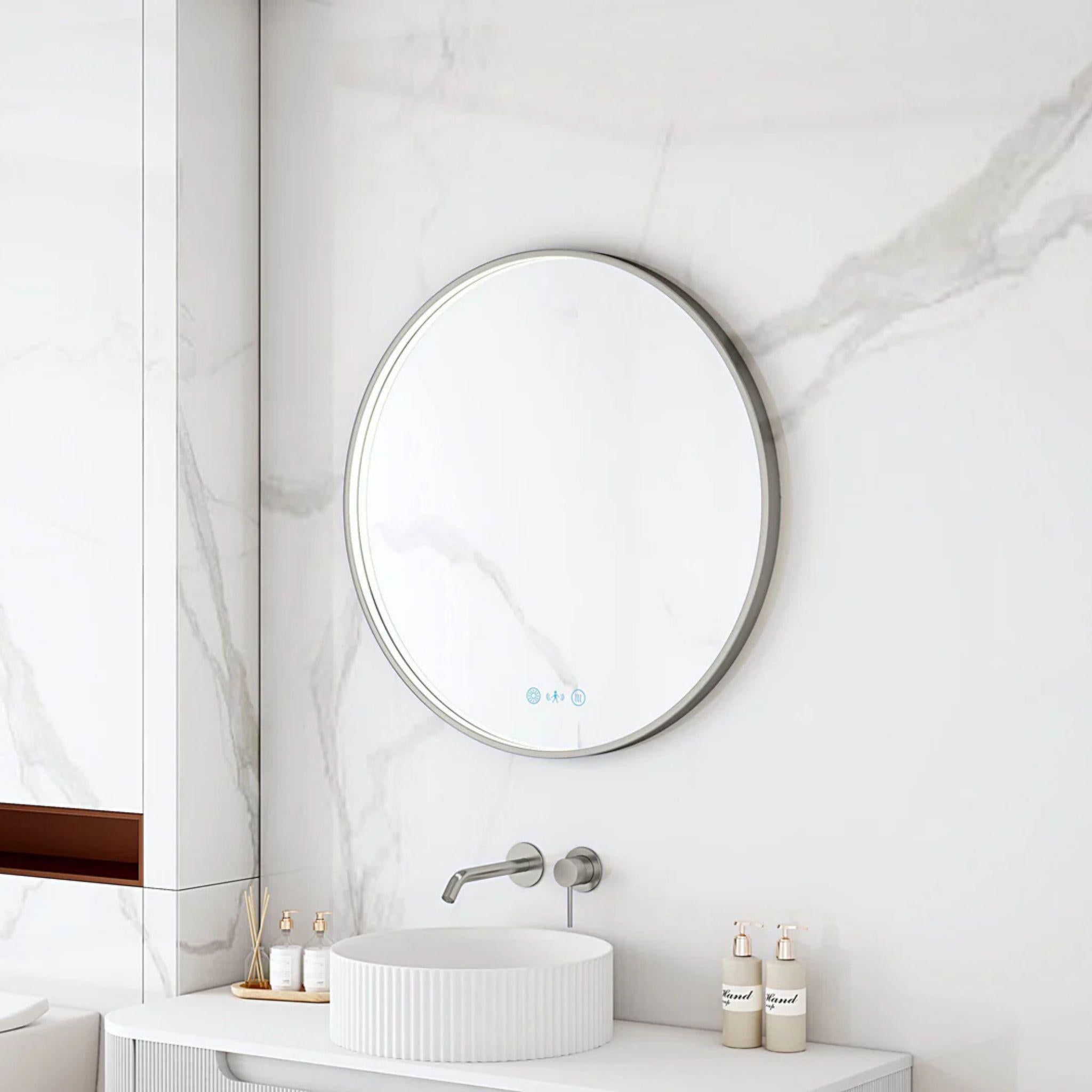 MERCIO MAIA FRAMED ROUND LED MIRROR GUN METAL 600X600MM