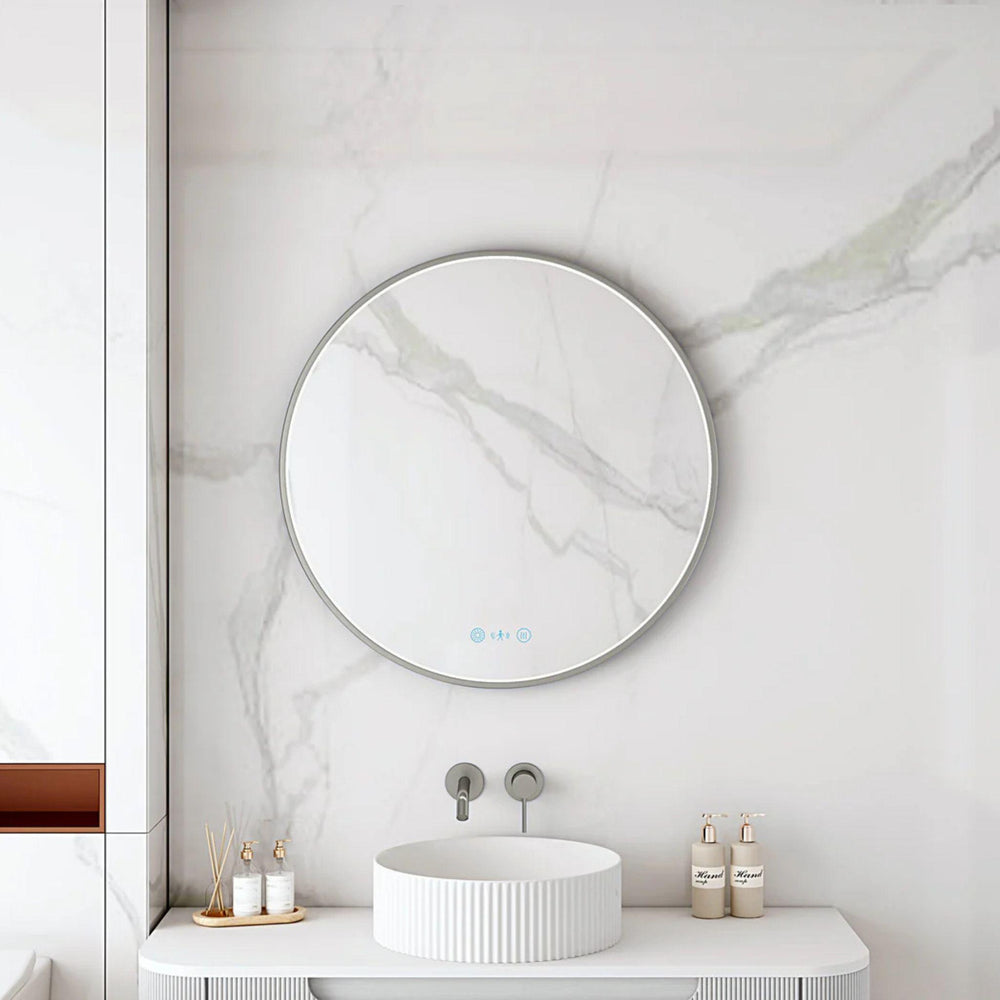 MERCIO MAIA FRAMED ROUND LED MIRROR GUN METAL 600X600MM