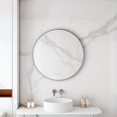 MERCIO MAIA FRAMED ROUND LED MIRROR GUN METAL 600X600MM