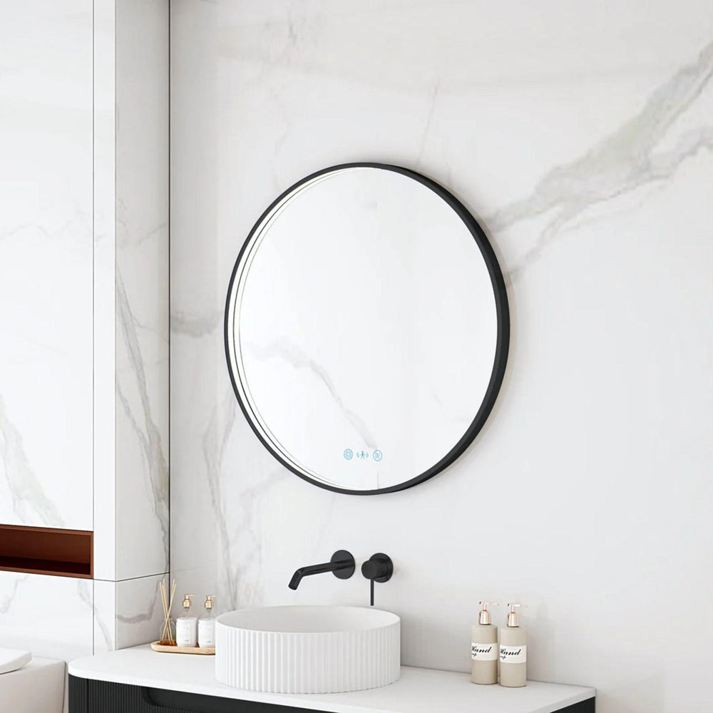 MERCIO MAIA FRAMED ROUND LED MIRROR MATTE BLACK 600X600MM