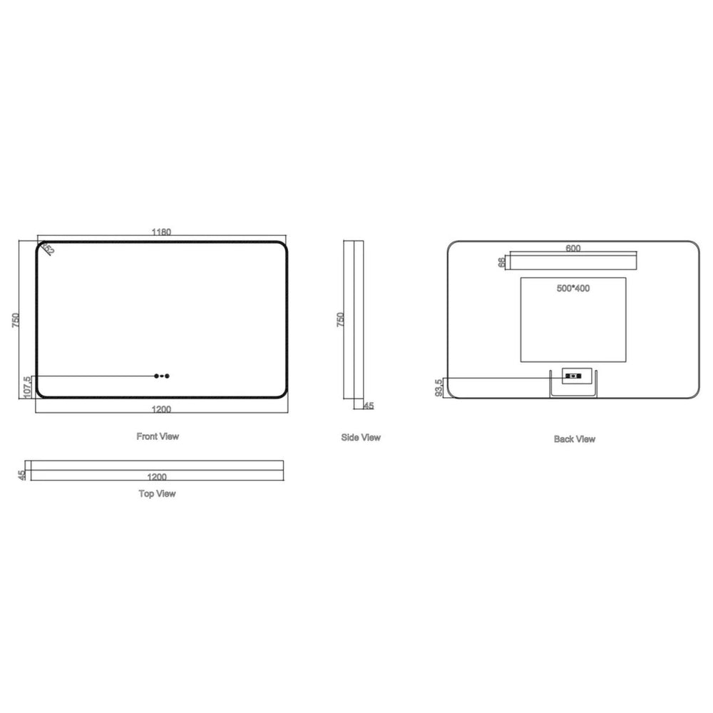 MERCIO MAIA FRAMED RECTANGULAR LED MIRROR BRUSHED NICKEL 1200X750MM