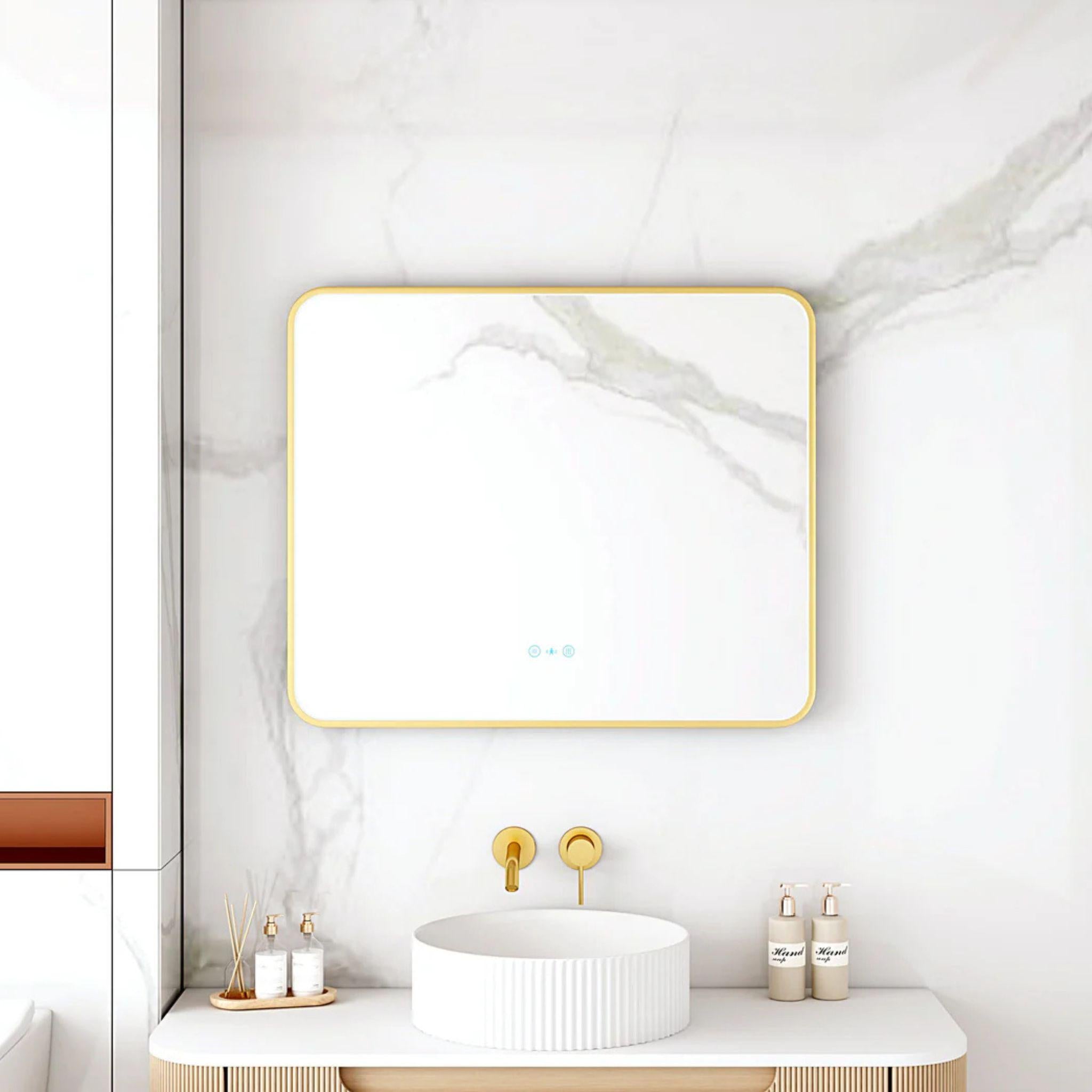 MERCIO MAIA FRAMED RECTANGULAR LED MIRROR BRUSHED GOLD 750X900MM