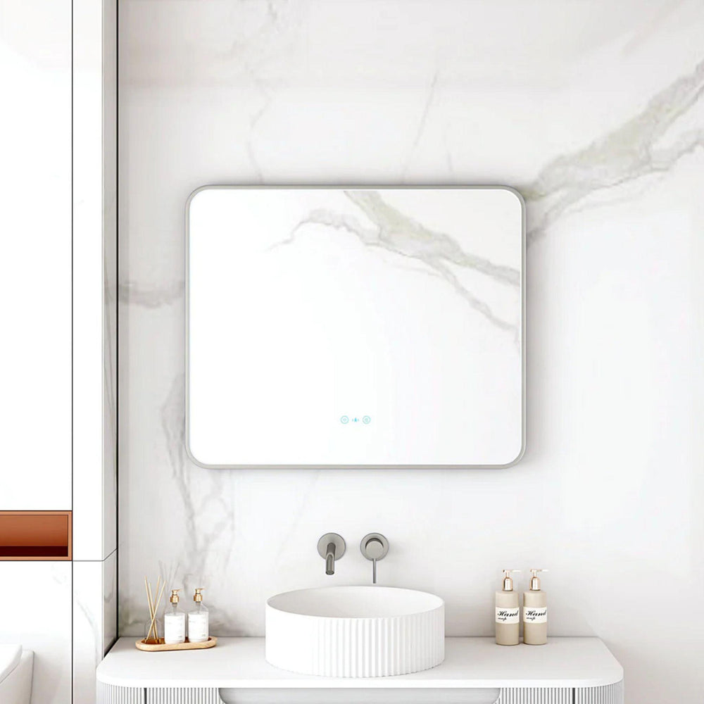 MERCIO MAIA FRAMED RECTANGULAR LED MIRROR GUN METAL 750X900MM