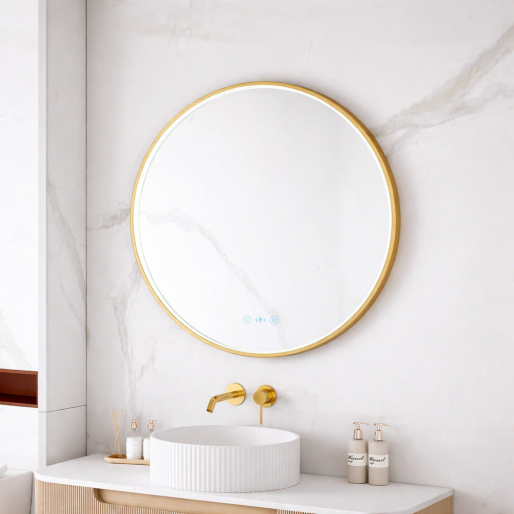 MERCIO MAIA FRAMED ROUND LED MIRROR BRUSHED GOLD 750X750MM
