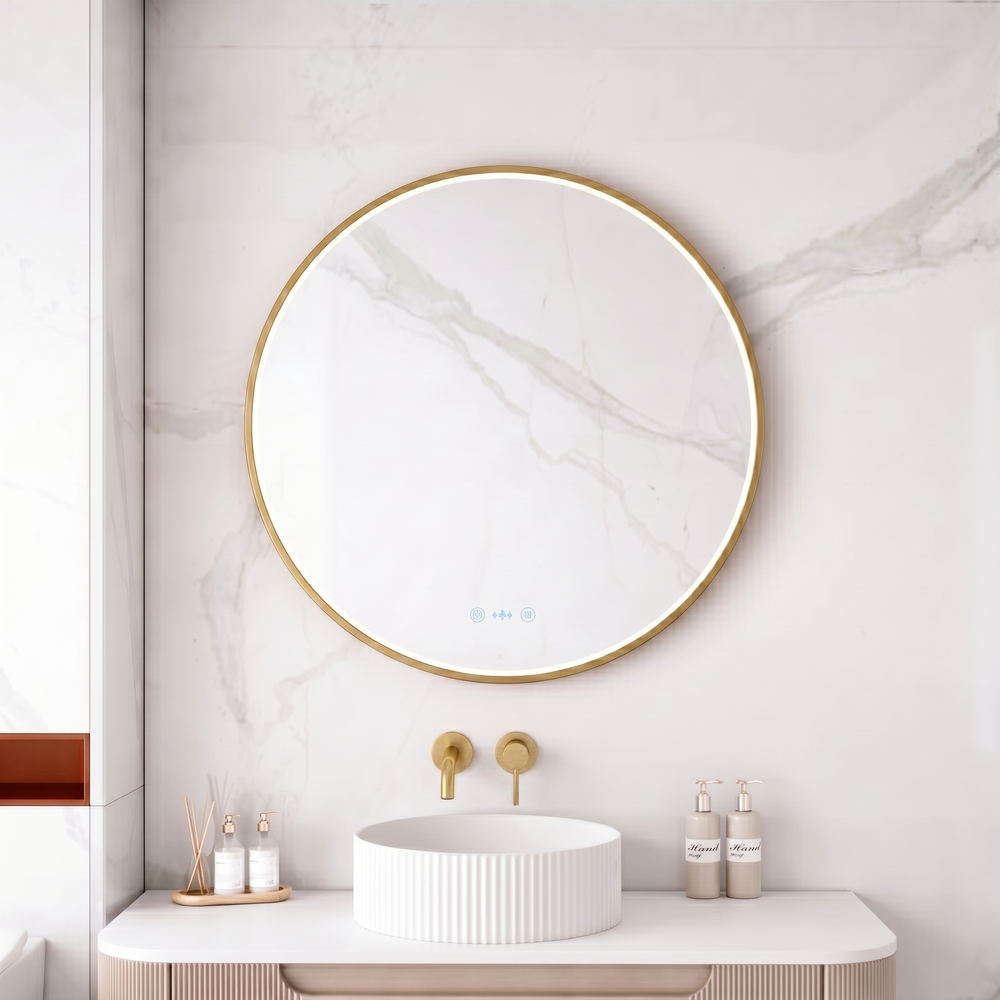 MERCIO MAIA FRAMED ROUND LED MIRROR BRUSHED GOLD 750X750MM
