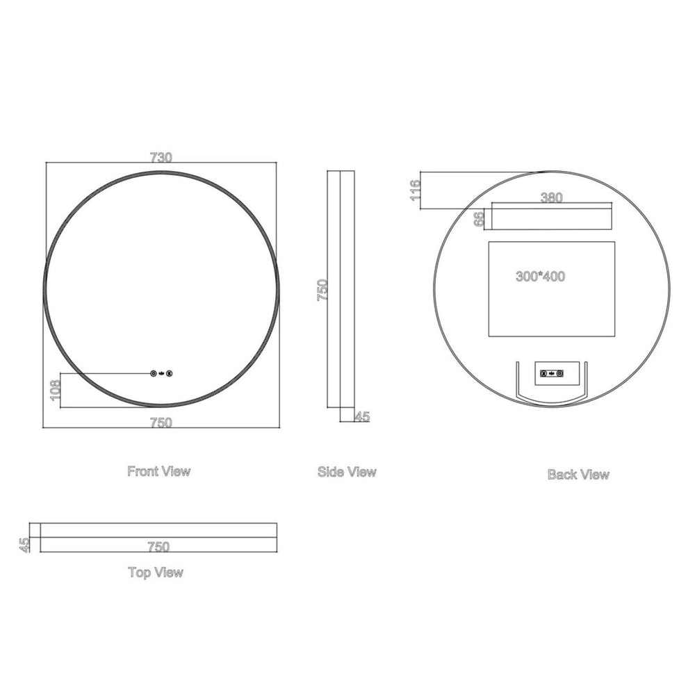 MERCIO MAIA FRAMED ROUND LED MIRROR BRUSHED NICKEL 750X750MM