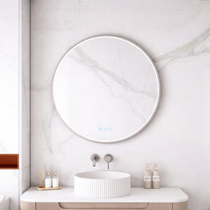 MERCIO MAIA FRAMED ROUND LED MIRROR BRUSHED NICKEL 750X750MM