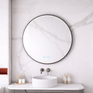 MERCIO MAIA FRAMED ROUND LED MIRROR GUN METAL 750X750MM