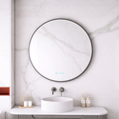 MERCIO MAIA FRAMED ROUND LED MIRROR GUN METAL 750X750MM