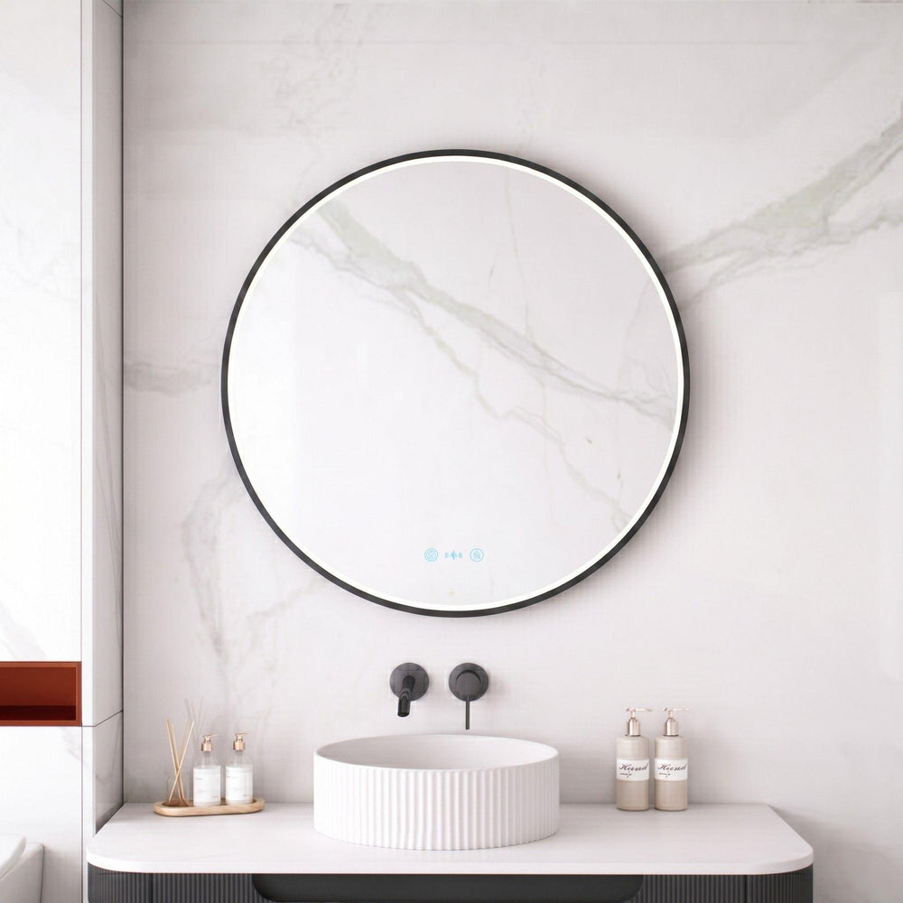 MERCIO MAIA FRAMED ROUND LED MIRROR MATTE BLACK 750X750MM