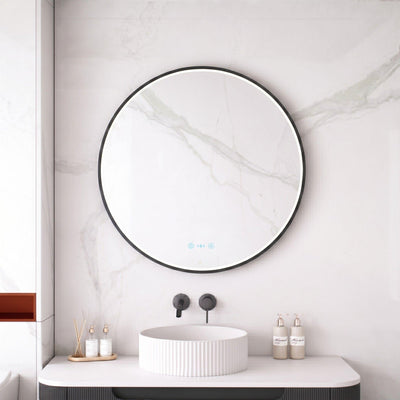 MERCIO MAIA FRAMED ROUND LED MIRROR MATTE BLACK 750X750MM