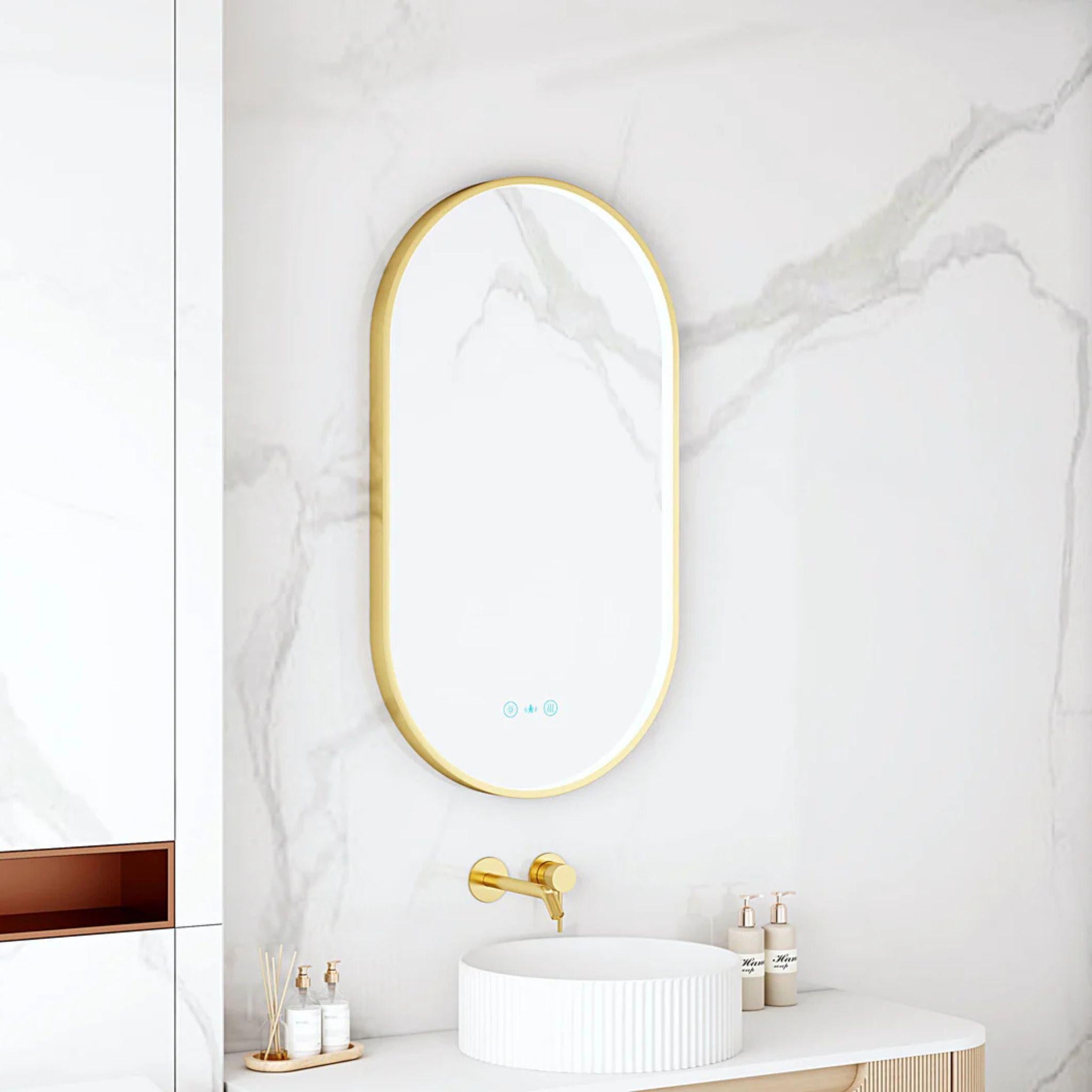 MERCIO MAIA FRAMED OVAL LED MIRROR BRUSHED GOLD 500X900MM