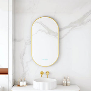 MERCIO MAIA FRAMED OVAL LED MIRROR BRUSHED GOLD 500X900MM