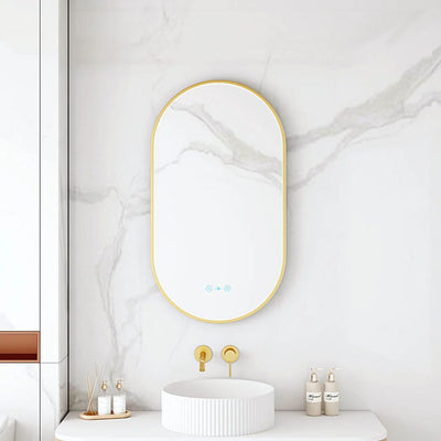 MERCIO MAIA FRAMED OVAL LED MIRROR BRUSHED GOLD 500X900MM