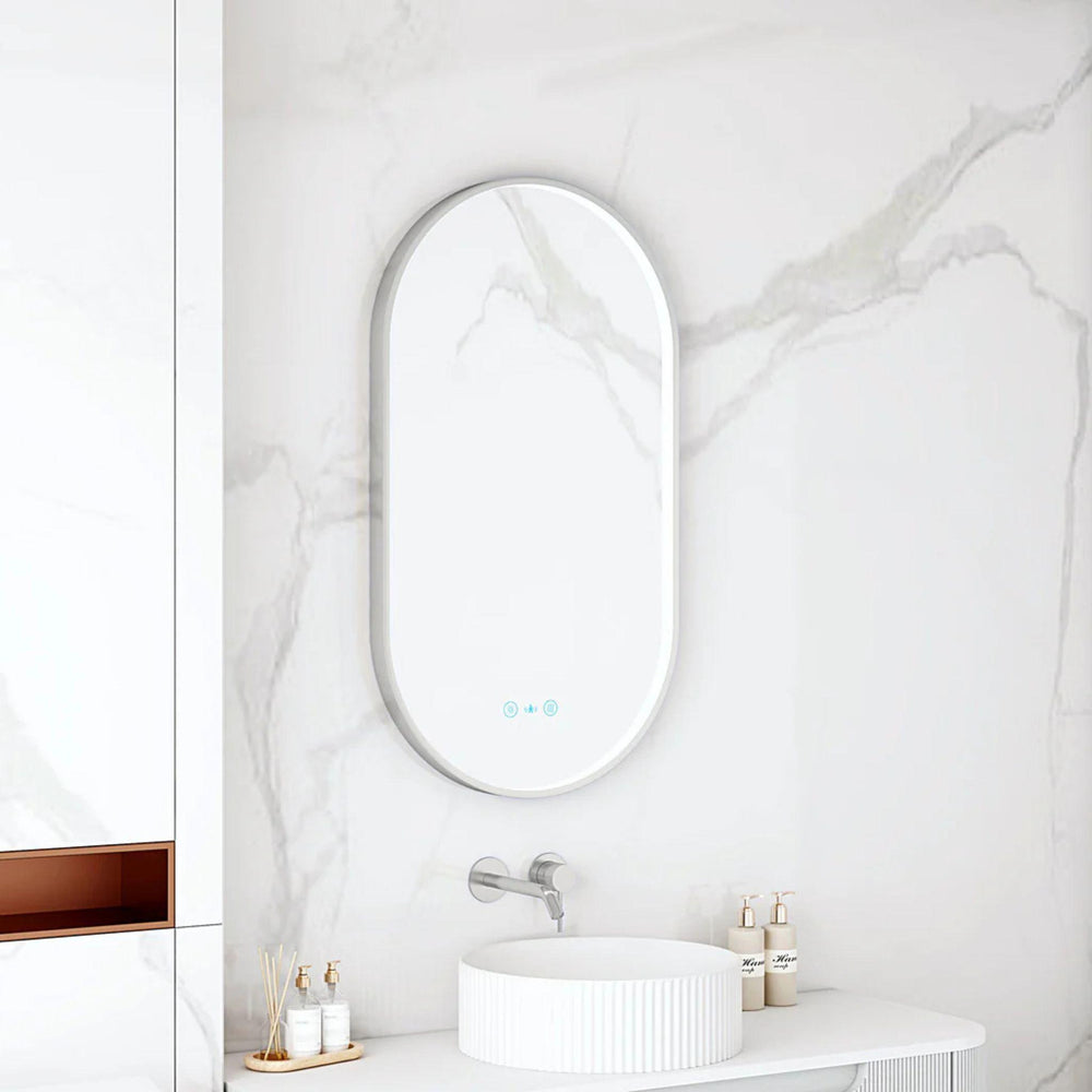 MERCIO MAIA FRAMED OVAL LED MIRROR BRUSHED NICKEL 500X900MM