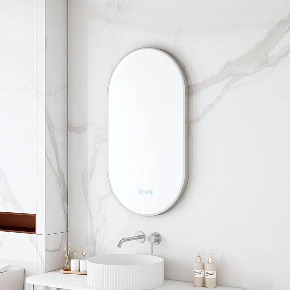 MERCIO MAIA FRAMED OVAL LED MIRROR BRUSHED NICKEL 500X900MM