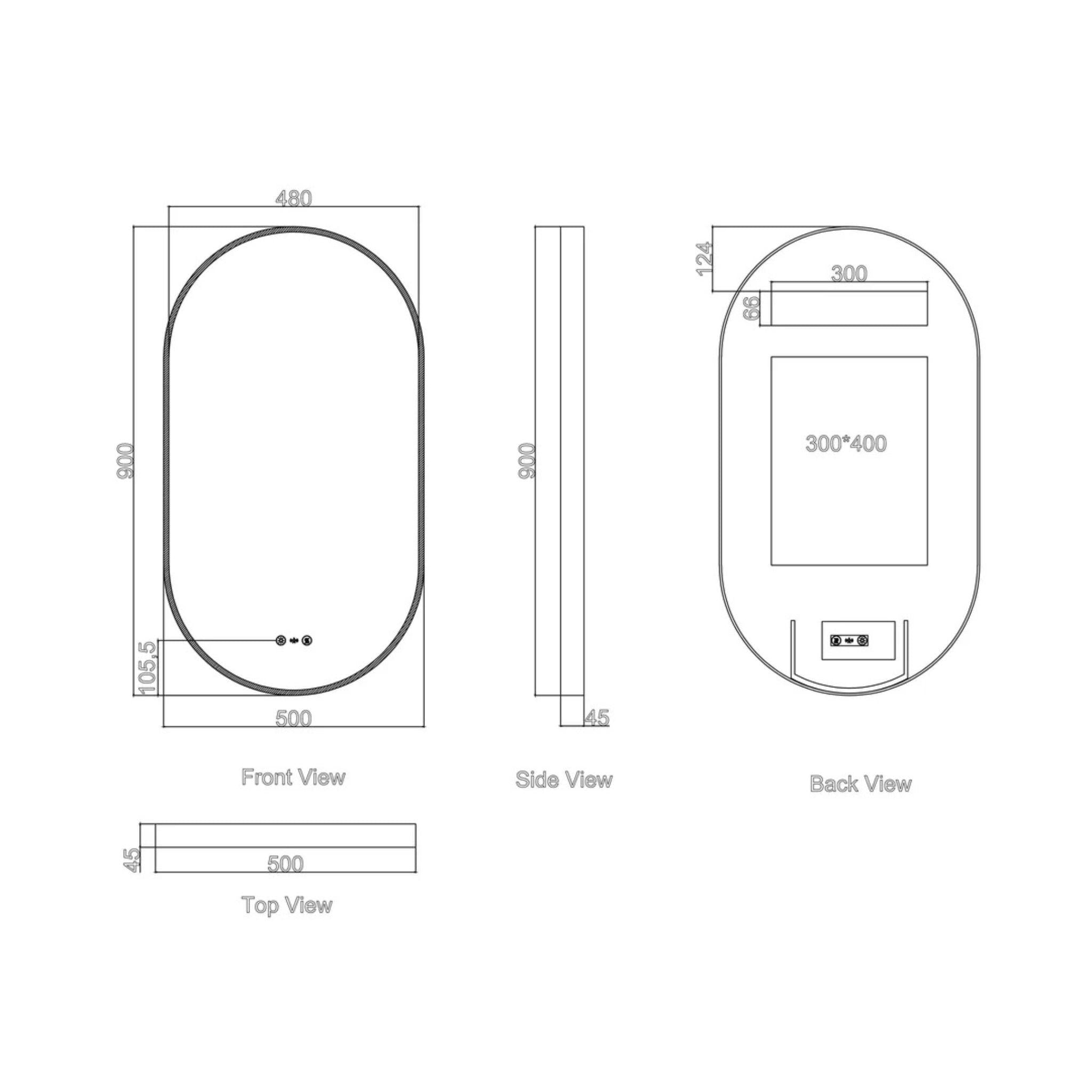 MERCIO MAIA FRAMED OVAL LED MIRROR BRUSHED NICKEL 500X900MM
