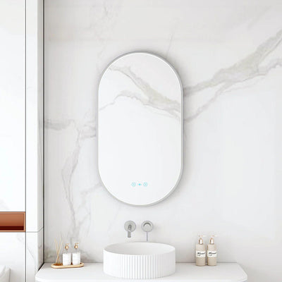 MERCIO MAIA FRAMED OVAL LED MIRROR BRUSHED NICKEL 500X900MM