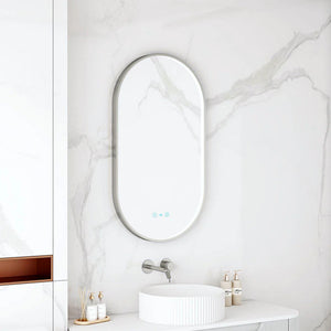 MERCIO MAIA FRAMED OVAL LED MIRROR GUN METAL 500X900MM