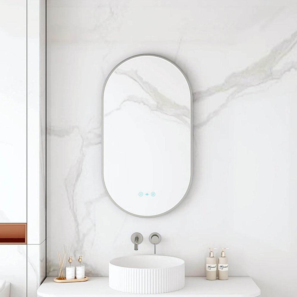 MERCIO MAIA FRAMED OVAL LED MIRROR GUN METAL 500X900MM