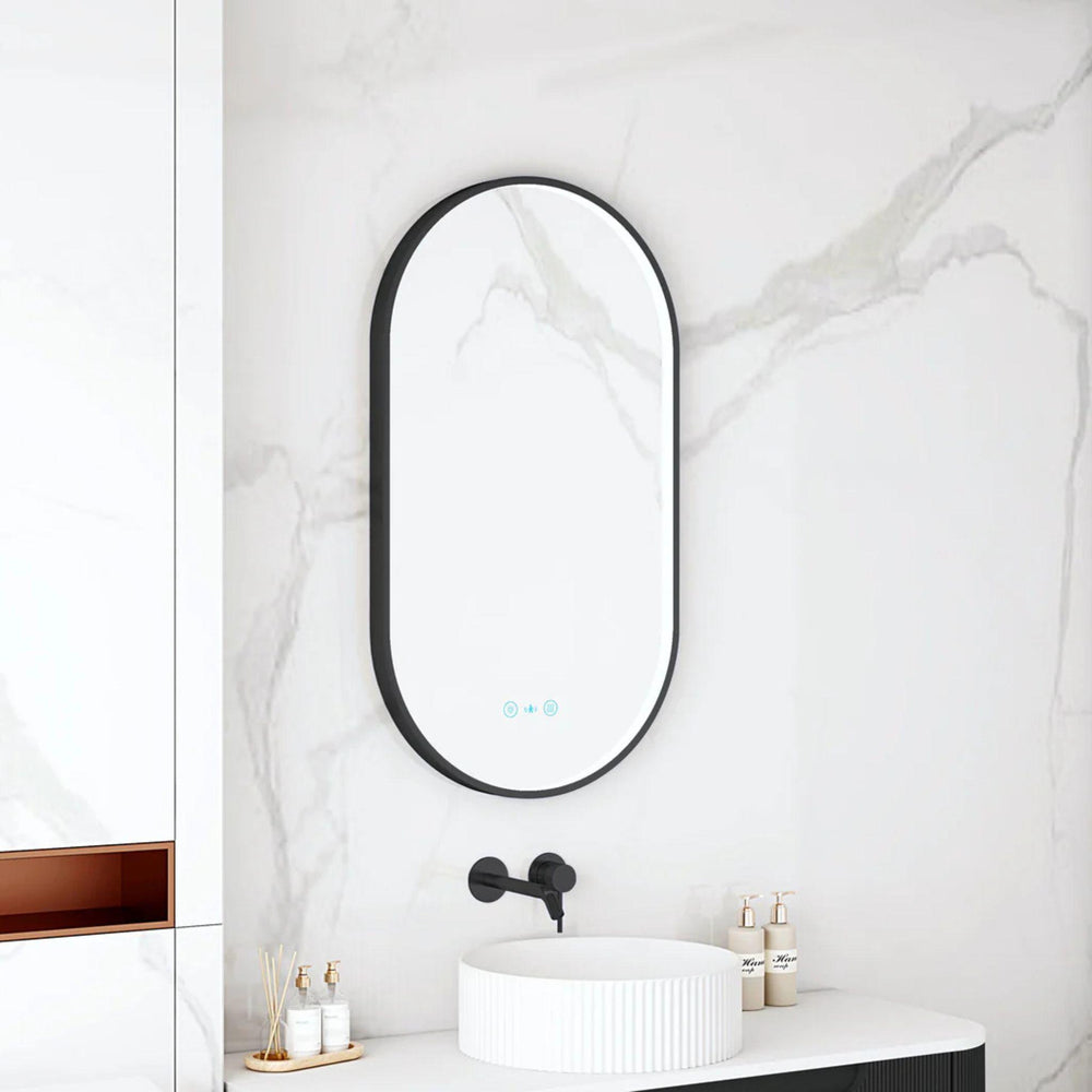 MERCIO MAIA FRAMED OVAL LED MIRROR MATTE BLACK 500X900MM
