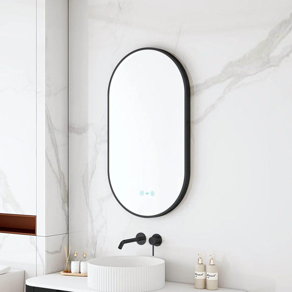 MERCIO MAIA FRAMED OVAL LED MIRROR MATTE BLACK 500X900MM