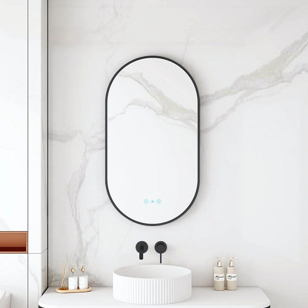 MERCIO MAIA FRAMED OVAL LED MIRROR MATTE BLACK 500X900MM