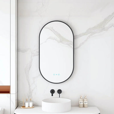 MERCIO MAIA FRAMED OVAL LED MIRROR MATTE BLACK 500X900MM
