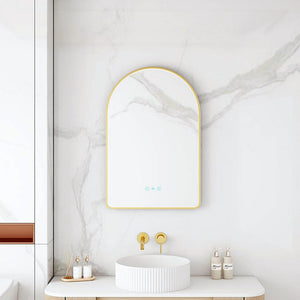 MERCIO MAIA FRAMED ARCH LED MIRROR BRUSHED GOLD 600X900MM