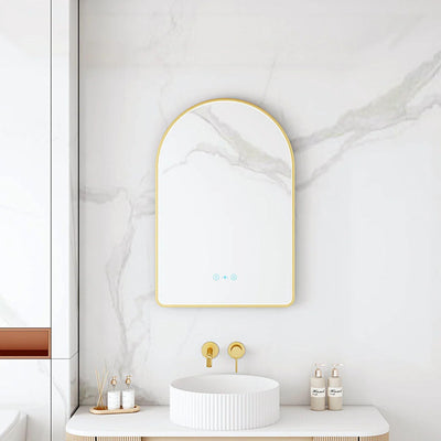 MERCIO MAIA FRAMED ARCH LED MIRROR BRUSHED GOLD 600X900MM