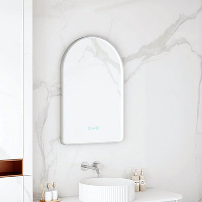 MERCIO MAIA FRAMED ARCH LED MIRROR BRUSHED NICKEL 600X900MM