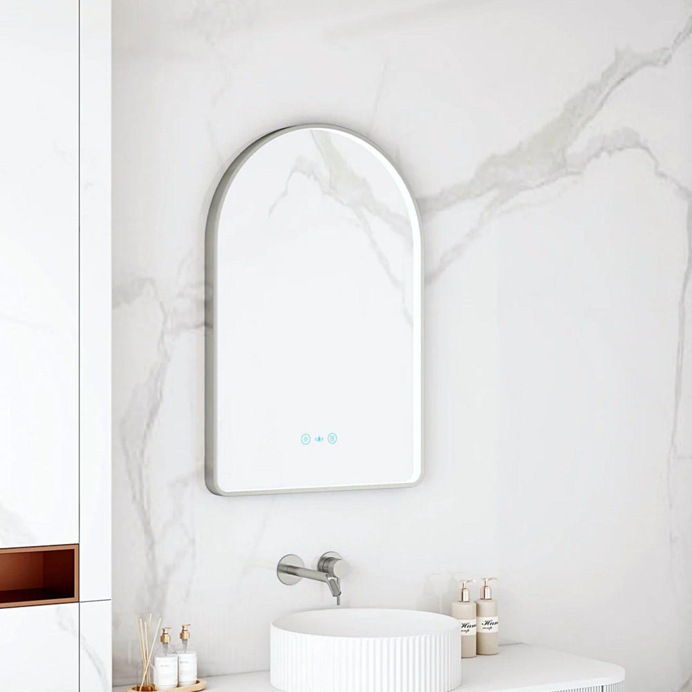 MERCIO MAIA FRAMED ARCH LED MIRROR GUN METAL 600X900MM