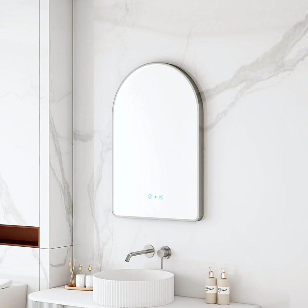 MERCIO MAIA FRAMED ARCH LED MIRROR GUN METAL 600X900MM