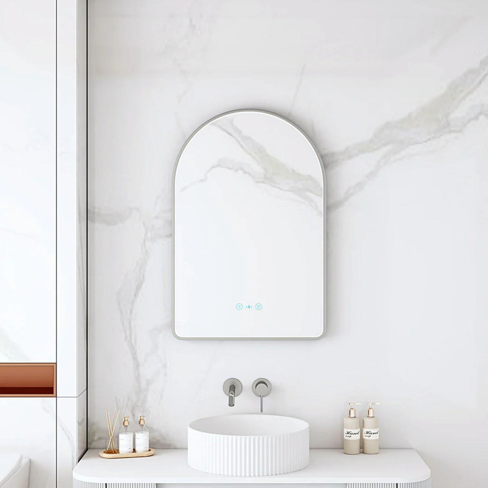 MERCIO MAIA FRAMED ARCH LED MIRROR GUN METAL 600X900MM