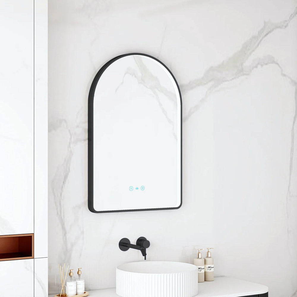 MERCIO MAIA FRAMED ARCH LED MIRROR MATTE BLACK 600X900MM