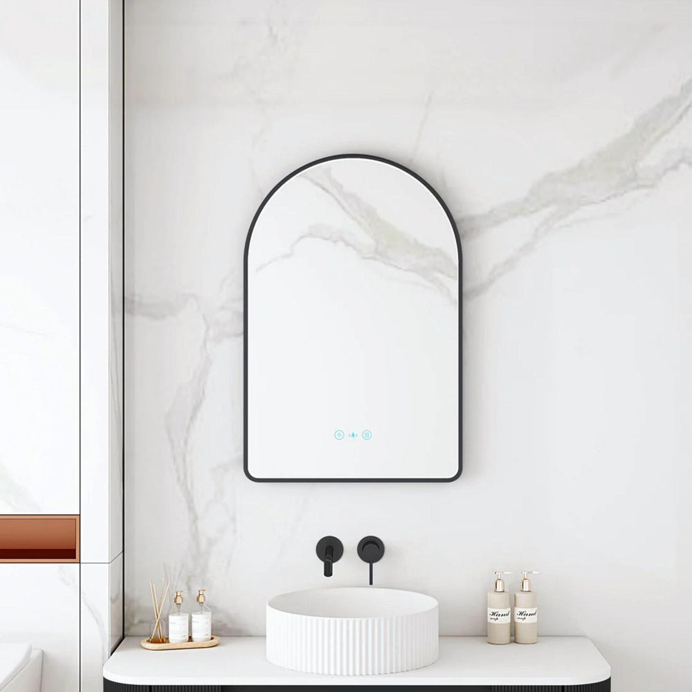 MERCIO MAIA FRAMED ARCH LED MIRROR MATTE BLACK 600X900MM