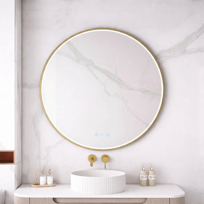 MERCIO MAIA FRAMED ROUND LED MIRROR BRUSHED GOLD 900X900MM
