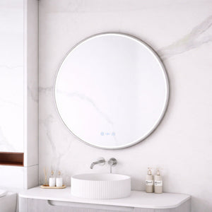MERCIO MAIA FRAMED ROUND LED MIRROR BRUSHED NICKEL 900X900MM
