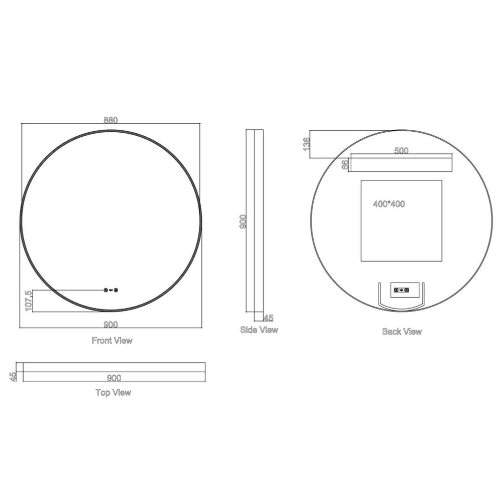 MERCIO MAIA FRAMED ROUND LED MIRROR BRUSHED NICKEL 900X900MM