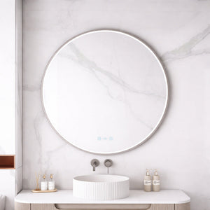 MERCIO MAIA FRAMED ROUND LED MIRROR BRUSHED NICKEL 900X900MM