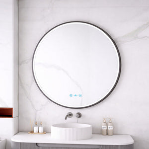 MERCIO MAIA FRAMED ROUND LED MIRROR GUN METAL 900X900MM